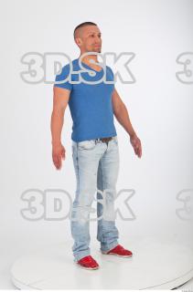 Whole body blue tshirt jeans photo reference of Regelio 0008